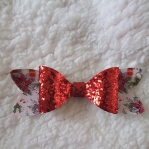 Poinsettia red sequence Christmas hair bow
